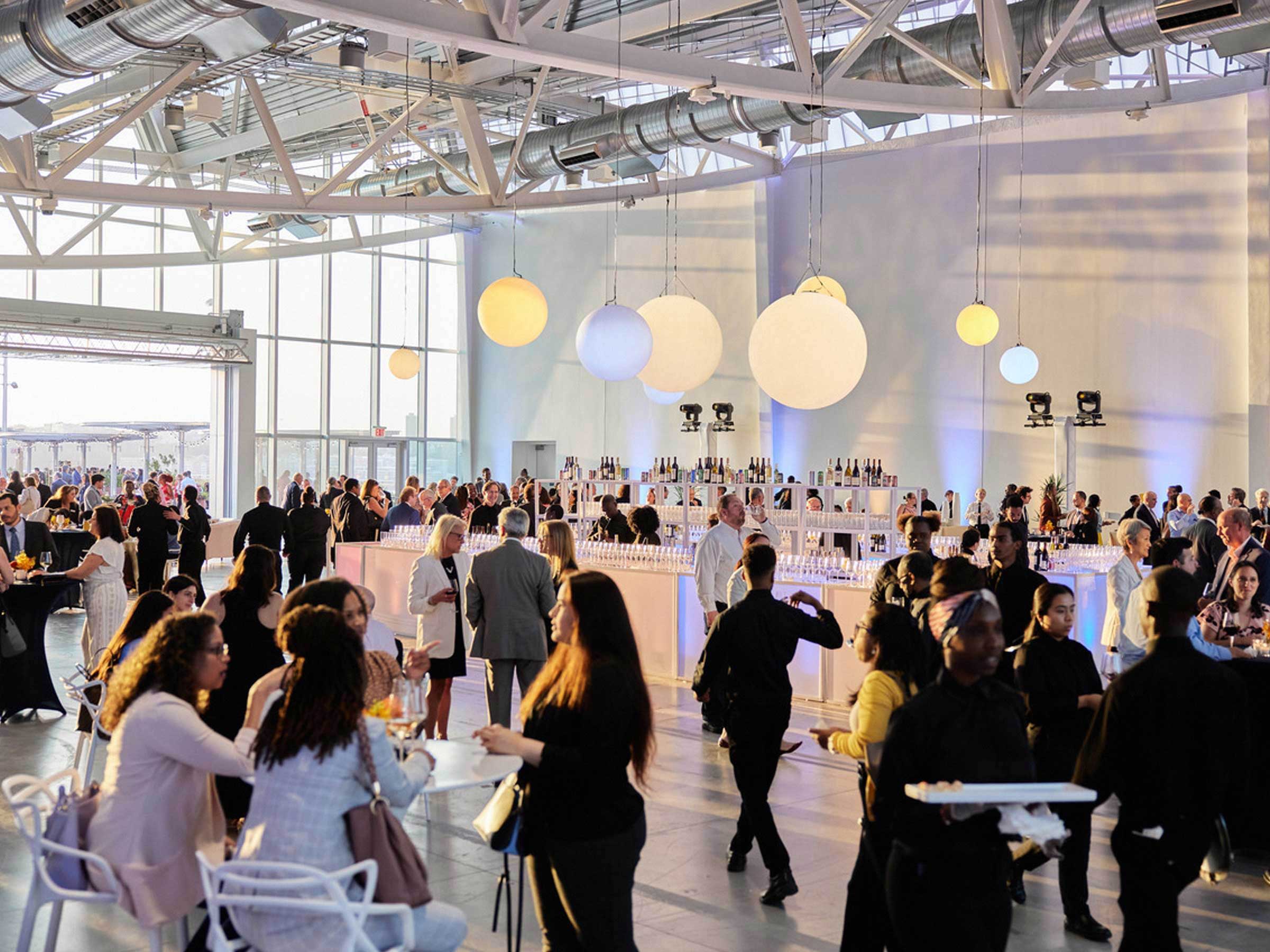 Guests gathering at a large catered event